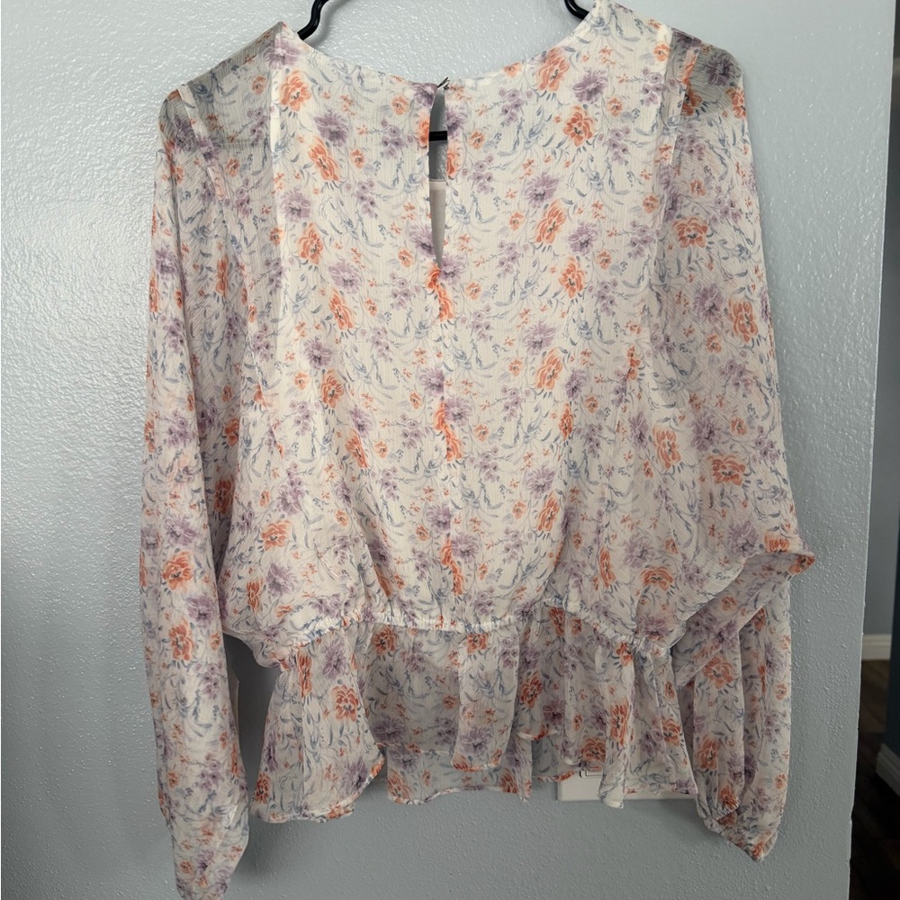 1.STATE floral long balloon sleeve chiffon blouse top Size S - Picture 6 of 7